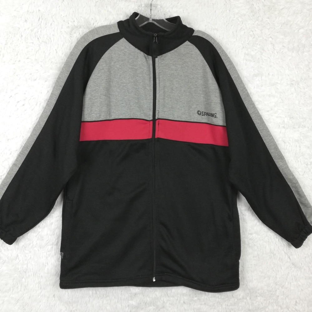 Spalding Mens Track Jacket Black Gray Red Color Block Full Zip Athletic M